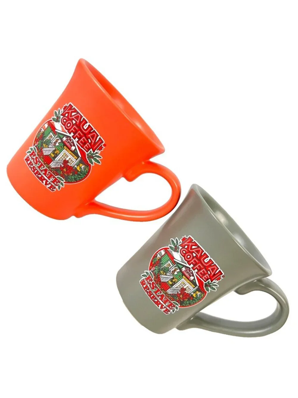 Kauai Coffee Estate Reserve 2 Coffee Mug Lot Heavy Satin Orange Sage Hawaii